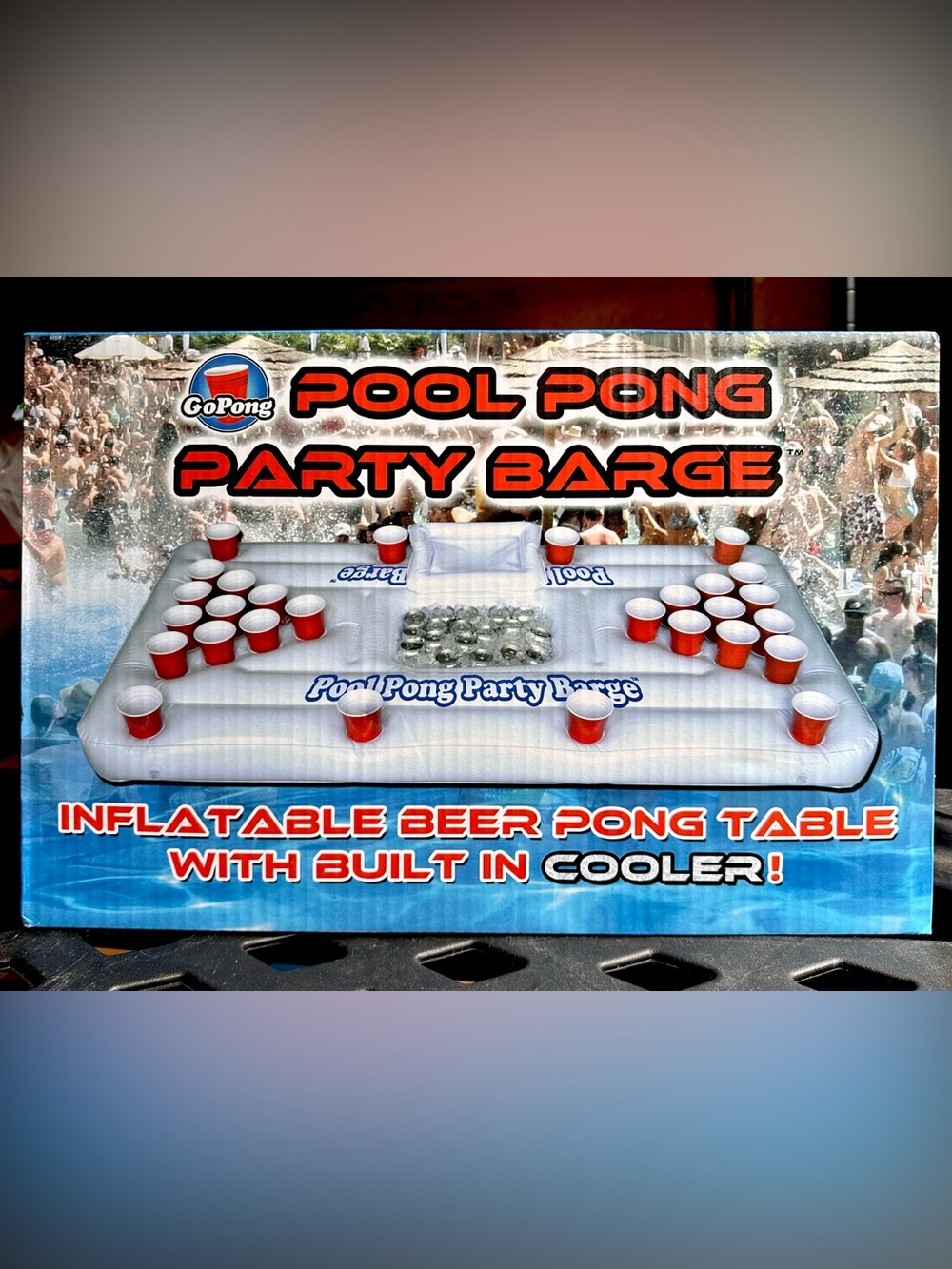 GoPong Inflatable Pool Party Barge Floating Beer Pong Drinking Table Raft NIB